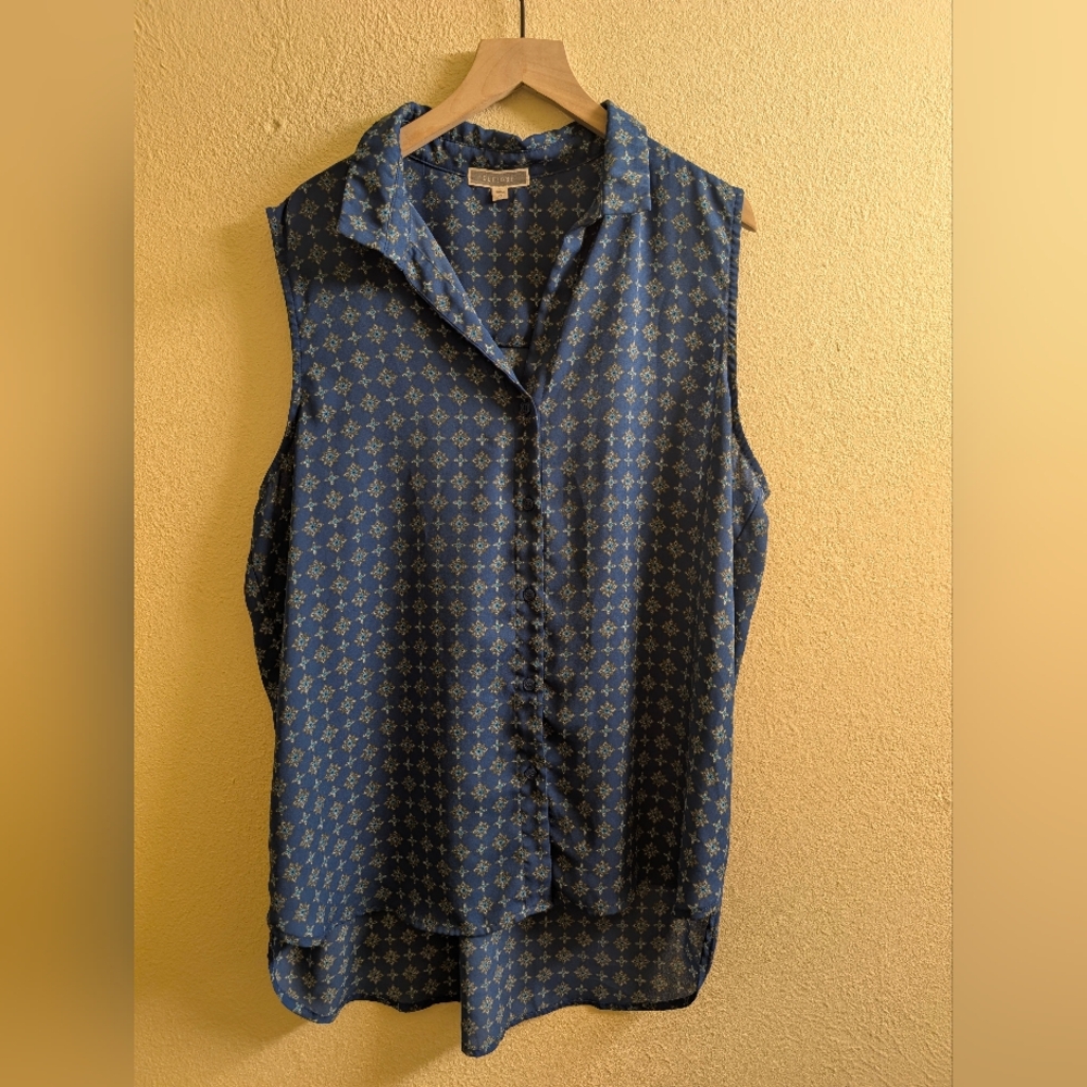 Pleione Nordstrom Sleeveless Patterned Blouse Button Up